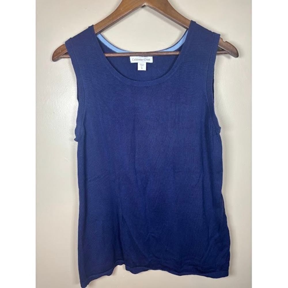 Coldwater Creek Navy Blue Silk Cotton Knit Shell Tank Top XL 16